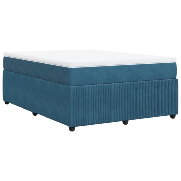 vidaXL Κρεβάτι Boxspring με Στρώμα Σκούρο Μπλε 140x190 εκ. Βελούδινο