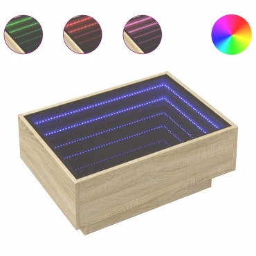 vidaXL Τραπεζάκι Σαλονιού με LED Δρυς 70x50x30cm Επεξεργασμένο Ξύλο 1 τεμ.