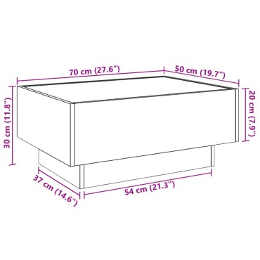 vidaXL Τραπεζάκι Σαλονιού με LED Δρυς 70x50x30cm Επεξεργασμένο Ξύλο 1 τεμ.