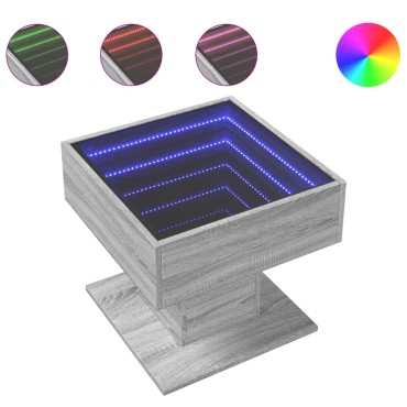 vidaXL Τραπεζάκι Σαλονιού με LED Γκρι 50x50x45cm Επεξεργασμένο Ξύλο 1 τεμ.