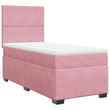 vidaXL Κρεβάτι Boxspring με Στρώμα Ροζ 80 x 200 εκ. Βελούδινο