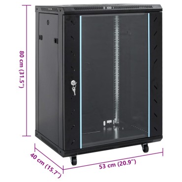 vidaXL Καμπίνα Δικτύου 15U 19" IP20 Μαύρη 53x40x80 εκ.
