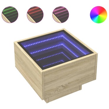 vidaXL Τραπέζι Βοηθητικό με LED Δρυς 40x40x30cm Επεξεργασμένο Ξύλο 1 τεμ.