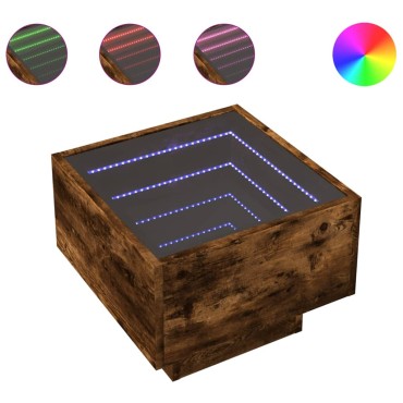 vidaXL Τραπέζι Βοηθητικό με LED Δρυς 40x40x30cm Επεξεργασμένο Ξύλο 1 τεμ.