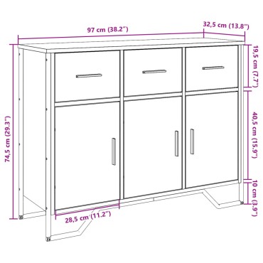 vidaXL Μπουφές Καφέ Δρυς 97x32,5x74,5cm από Επεξεργασμένο Ξύλο 1 τεμ.