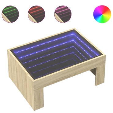vidaXL Τραπεζάκι Σαλονιού Άπειρο Φως LED Sonoma Δρυς 70x50x30cm 1 τεμ.
