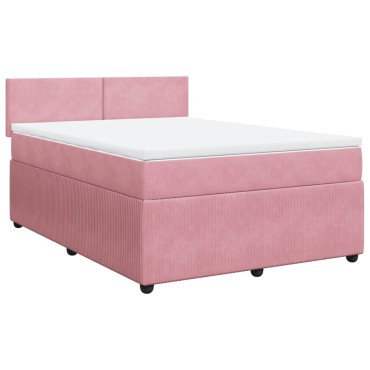 vidaXL Κρεβάτι Boxspring με Στρώμα Ροζ 160x200cm Βελούδινο 1 τεμ. - Διπλό
