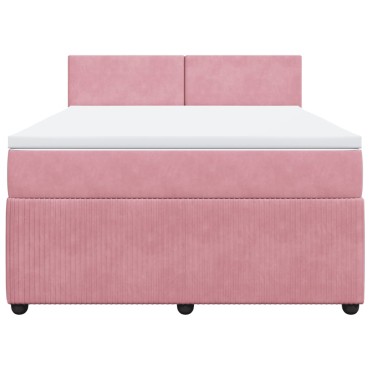 vidaXL Κρεβάτι Boxspring με Στρώμα Ροζ 160x200cm Βελούδινο 1 τεμ. - Διπλό