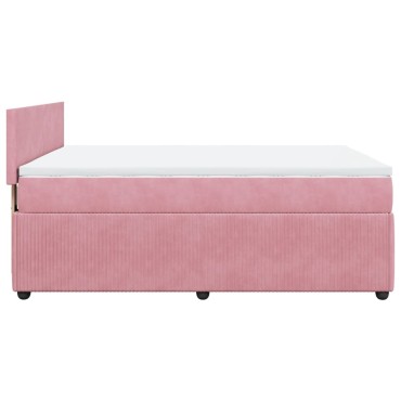 vidaXL Κρεβάτι Boxspring με Στρώμα Ροζ 160x200cm Βελούδινο 1 τεμ. - Διπλό