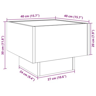 vidaXL Κομοδίνο Άπειρο Φως LED Καπνιστή Δρυς 40x40x30cm 1 τεμ.