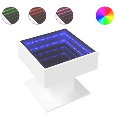 vidaXL Τραπεζάκι Σαλονιού με LED Λευκό 50x50x45cm Επεξεργασμένο Ξύλο 1 τεμ.