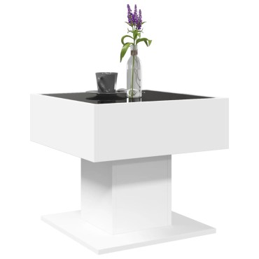 vidaXL Τραπεζάκι Σαλονιού με LED Λευκό 50x50x45cm Επεξεργασμένο Ξύλο 1 τεμ.