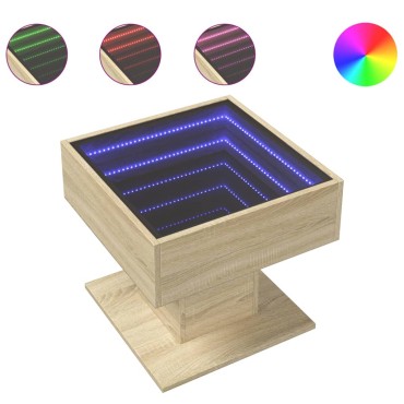 vidaXL Τραπεζάκι Σαλονιού με LED Δρυς 50x50x45cm Επεξεργασμένο Ξύλο 1 τεμ.