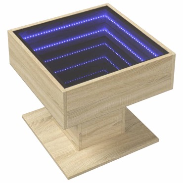 vidaXL Τραπεζάκι Σαλονιού με LED Δρυς 50x50x45cm Επεξεργασμένο Ξύλο 1 τεμ.