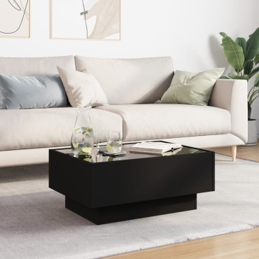 vidaXL Τραπεζάκι Σαλονιού με LED Μαύρο 70x50x30cm Επεξεργασμένο Ξύλο 1 τεμ.