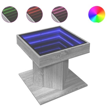 vidaXL Τραπεζάκι Σαλονιού με LED Γκρι 50x50x45cm Επεξεργασμένο Ξύλο 1 τεμ.