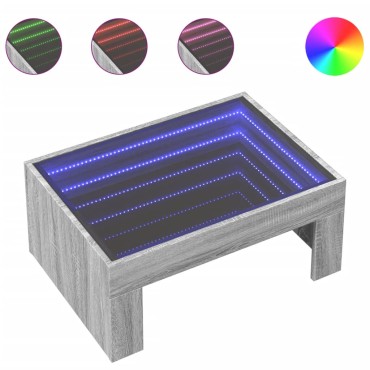 vidaXL Τραπεζάκι Σαλονιού Άπειρο Φως LED Γκρι Sonoma 70x50x30cm 1 τεμ.