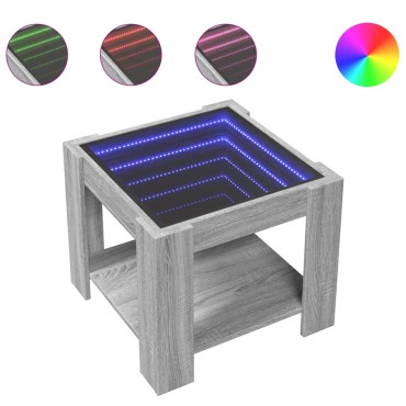 vidaXL Τραπεζάκι Σαλονιού με LED Γκρι 53x53x45cm Επεξεργασμένο Ξύλο 1 τεμ.