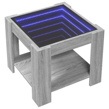 vidaXL Τραπεζάκι Σαλονιού με LED Γκρι 53x53x45cm Επεξεργασμένο Ξύλο 1 τεμ.