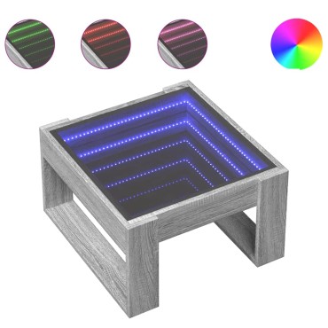 vidaXL Τραπεζάκι Σαλονιού Άπειρο Φως LED Γκρι Sonoma 50x53x30cm 1 τεμ.