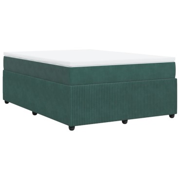 vidaXL Κρεβάτι Boxspring με Στρώμα Σκούρο Πράσινο 140x200εκ. Βελούδινο