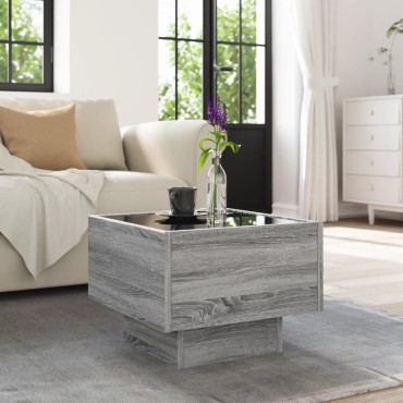 vidaXL Τραπέζι Βοηθητικό με LED Δρυς 40x40x30cm Επεξεργασμένο Ξύλο 1 τεμ.