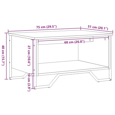 vidaXL Τραπεζάκι Σαλονιού Μαύρο 75x51x40cm Επεξεργασμένο Ξύλο 1 τεμ.