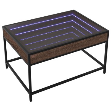 vidaXL Τραπεζάκι Σαλονιού Άπειρο Φως LED Καφέ Δρυς 70x50x41cm 1 τεμ.