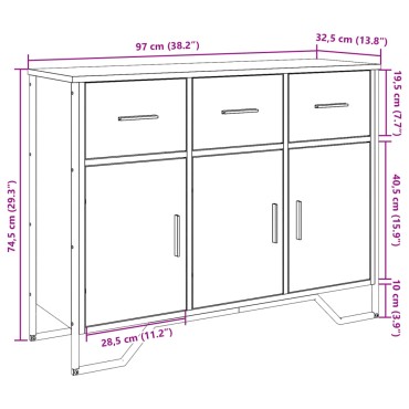 vidaXL Συρταριέρα Sonoma Δρυς 97x32,5x74,5cm Επεξεργασμένο Ξύλο 1 τεμ.