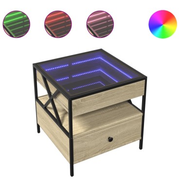 vidaXL Τραπεζάκι Σαλονιού Άπειρο Φως LED Sonoma Δρυς 50x50x51cm 1 τεμ.
