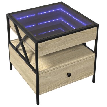 vidaXL Τραπεζάκι Σαλονιού Άπειρο Φως LED Sonoma Δρυς 50x50x51cm 1 τεμ.