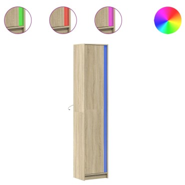 vidaXL Ντουλάπι με LED Δρυς 41,5x32,5x200cm από Επεξεργασμένο Ξύλο 1 τεμ.