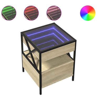 vidaXL Τραπεζάκι Σαλονιού Άπειρο Φως LED Sonoma Δρυς 40x40x51cm 1 τεμ.