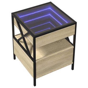 vidaXL Τραπεζάκι Σαλονιού Άπειρο Φως LED Sonoma Δρυς 40x40x51cm 1 τεμ.