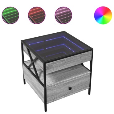 vidaXL Τραπεζάκι Σαλονιού Άπειρο Φως LED Γκρι Sonoma 50x50x51cm 1 τεμ.