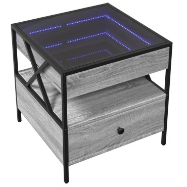 vidaXL Τραπεζάκι Σαλονιού Άπειρο Φως LED Γκρι Sonoma 50x50x51cm 1 τεμ.
