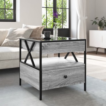 vidaXL Τραπεζάκι Σαλονιού Άπειρο Φως LED Γκρι Sonoma 50x50x51cm 1 τεμ.