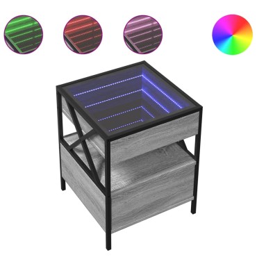 vidaXL Τραπεζάκι Άπειρο Φως LED Γκρι Sonoma 40x40x51cm 1 τεμ.