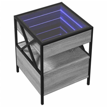 vidaXL Τραπεζάκι Άπειρο Φως LED Γκρι Sonoma 40x40x51cm 1 τεμ.