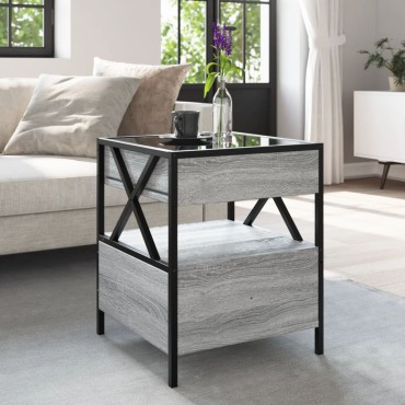 vidaXL Τραπεζάκι Άπειρο Φως LED Γκρι Sonoma 40x40x51cm 1 τεμ.