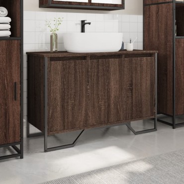 vidaXL Ντουλάπι Νιπτήρα Μπάνιου Καφέ Δρυς 91x35x60cm Επεξ. Ξύλο 1 τεμ.
