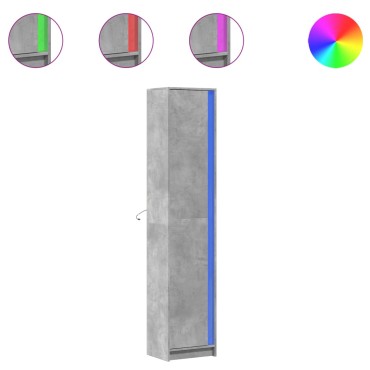 vidaXL Ντουλάπι με LED Γκρι 41,5x32,5x200cm από Επεξεργασμένο Ξύλο 1 τεμ.