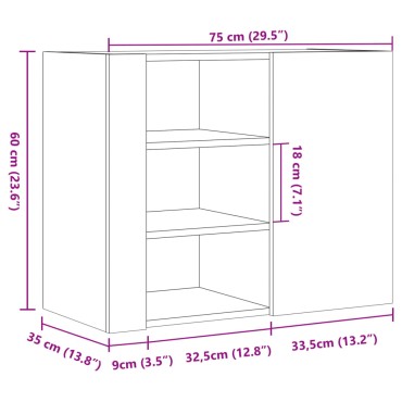 vidaXL Ντουλάπι Τοίχου Καφέ Δρυς 75x35x60cm Επεξεργασμένο Ξύλο 1 τεμ.