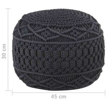 vidaXL Πουφ Χειροποίητο Μακραμέ Ανθρακί 45x30cm από Βαμβάκι 1 τεμ.