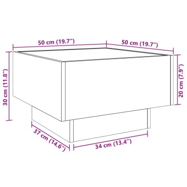 vidaXL Τραπεζάκι Σαλονιού με LED Δρυς 50x50x30cm Επεξεργασμένο Ξύλο 1 τεμ.