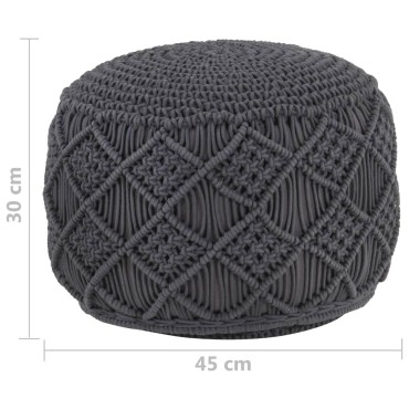vidaXL Πουφ Χειροποίητο Μακραμέ Ανθρακί 45x30cm από Βαμβάκι 1 τεμ.