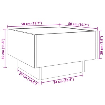 vidaXL Τραπεζάκι Σαλονιού με LED Γκρι 50x50x30cm Επεξεργασμένο Ξύλο 1 τεμ.