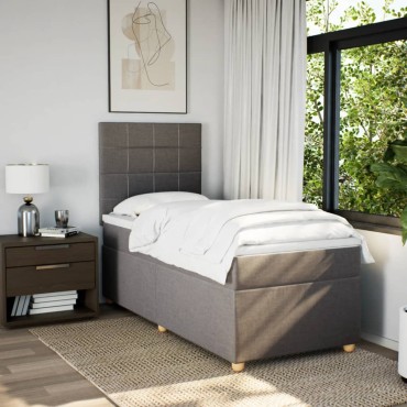 vidaXL Κρεβάτι Boxspring με Στρώμα Taupe 100x200cm Υφασμάτινο 1 τεμ. - Μονό
