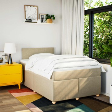 vidaXL Κρεβάτι Boxspring με Στρώμα Κρεμ 120x190cm Υφασμάτινο 1 τεμ. - Μονό