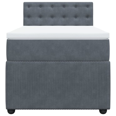 vidaXL Κρεβάτι Boxspring με Στρώμα Σκούρο Γκρι 90x200 εκ. Βελούδινο